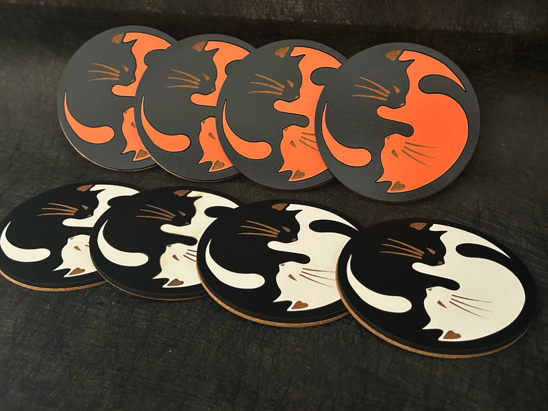 Unique Cat Gift: 2 Color Cat Coaster Set, Fun Cat Lover&