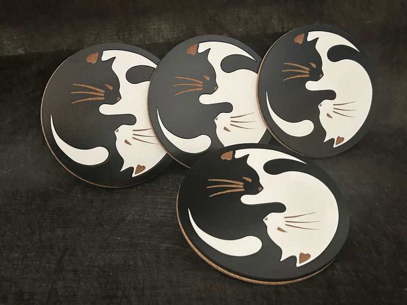 Unique Cat Gift: 2 Color Cat Coaster Set, Fun Cat Lover&