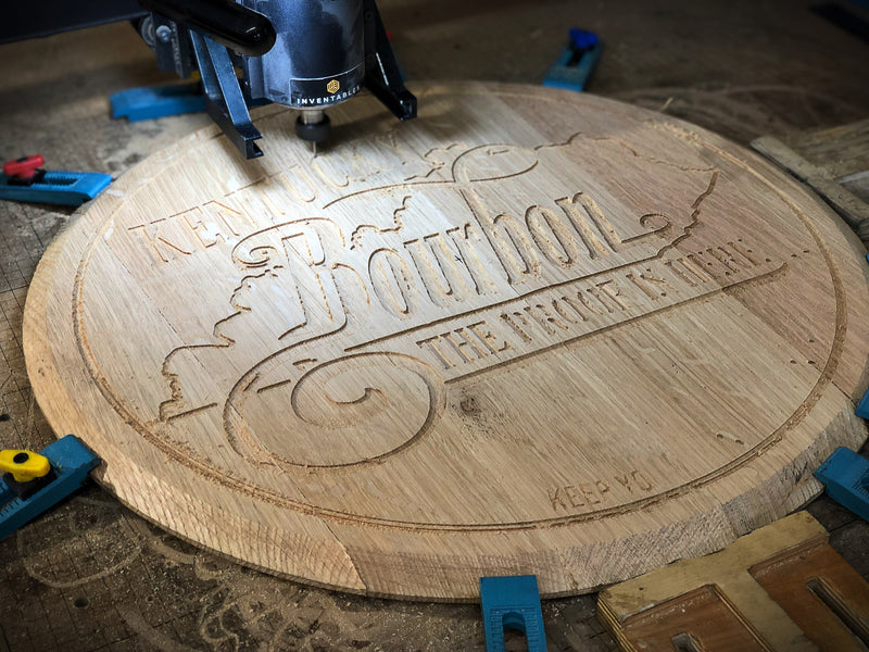 Bourbon Whiskey Barrel Head, Carved Rustic Bar Sign with Kentucky State Bourbon Quote