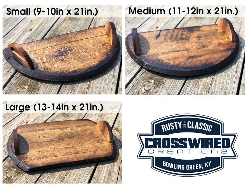 Handcrafted Whiskey Barrel Serving Tray,  Noodle Board, Charcuterie with carved hardwood handles, Best Gift for The Bourbon Whiskey Lover