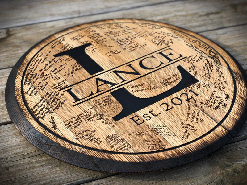 Personalized Barrel Head Wedding Guest Book Register, Rustic Wedding and Anniversary Decor - Crosswired Creations