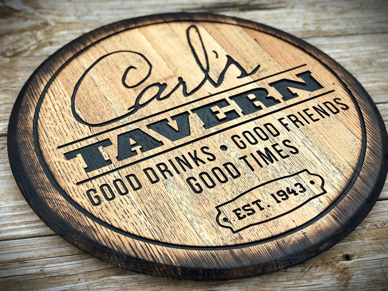 Personalized Bourbon Barrel Bar Sign - Basement Bar, Man Cave, Bourbon Lover Decor - Crosswired Creations