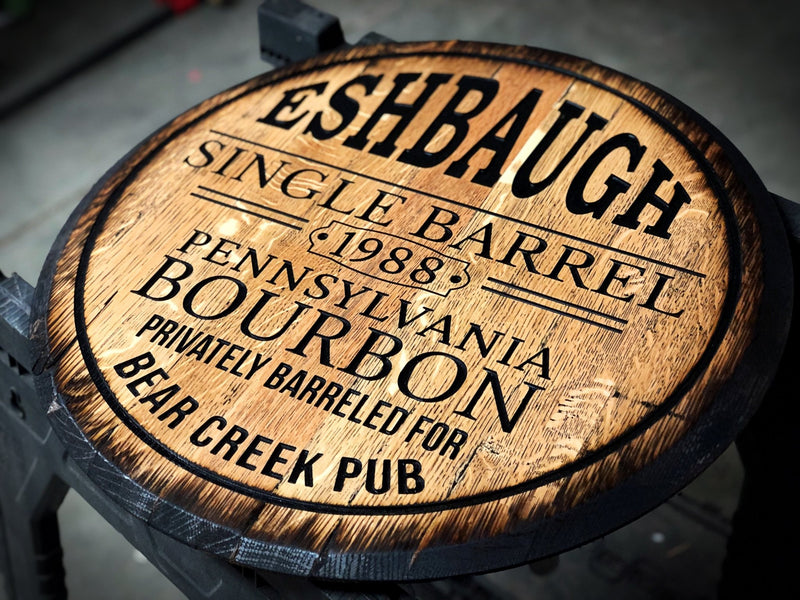 Personalized Single Barrel Bourbon Bar Sign, Bourbon Whiskey Barrel Head Sign, Rustic Wall Art - Crosswired Creations