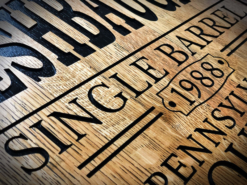 Personalized Single Barrel Bourbon Bar Sign, Bourbon Whiskey Barrel Head Sign, Rustic Wall Art - Crosswired Creations