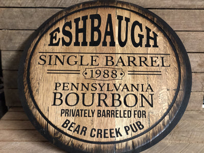 Personalized Single Barrel Bourbon Bar Sign, Bourbon Whiskey Barrel Head Sign, Rustic Wall Art - Crosswired Creations