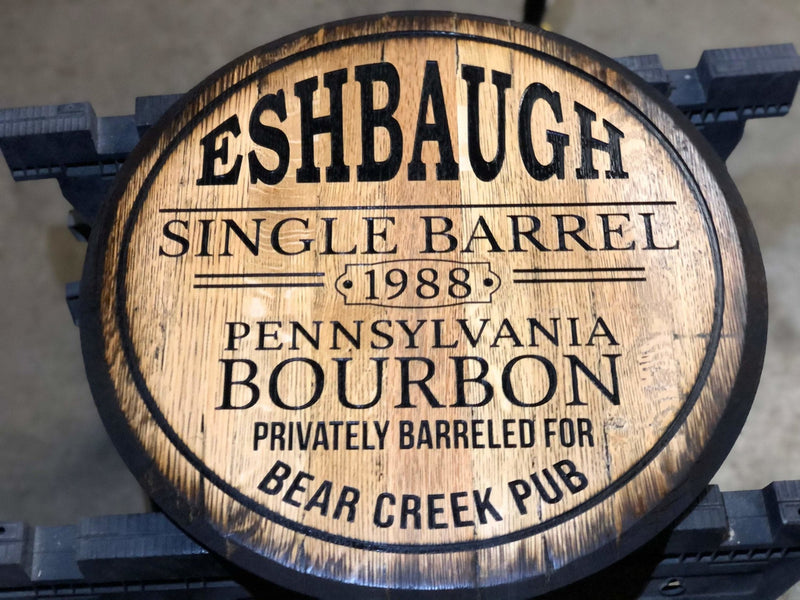 Personalized Single Barrel Bourbon Bar Sign, Bourbon Whiskey Barrel Head Sign, Rustic Wall Art - Crosswired Creations