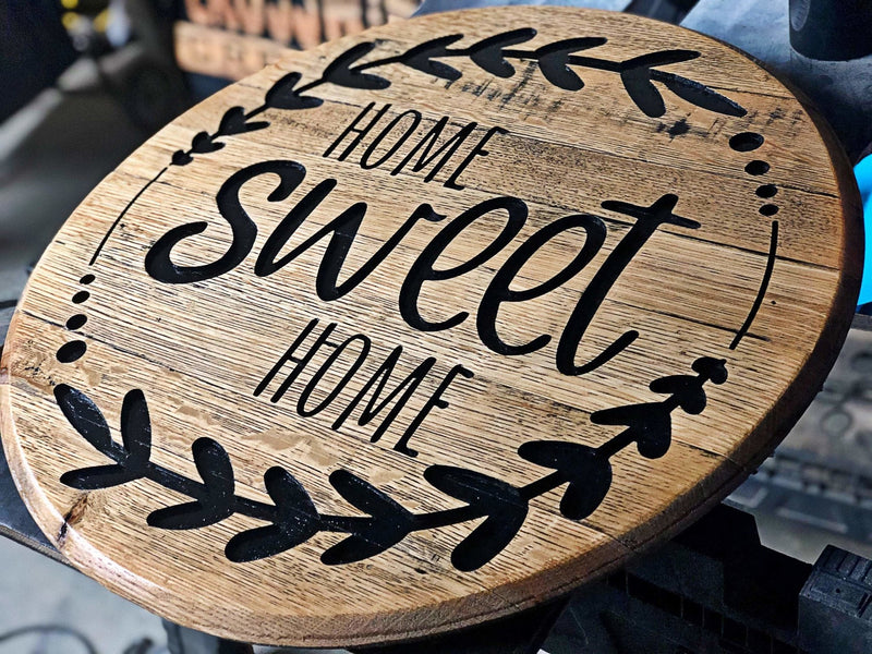 Home Sweet Home Bourbon Barrel Head Sign, Rustic Home Decor - Crosswired Creations