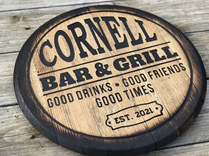 Personalized Bourbon Barrel Bar Sign - Basement Bar, Man Cave, Bourbon Lover Decor - Crosswired Creations
