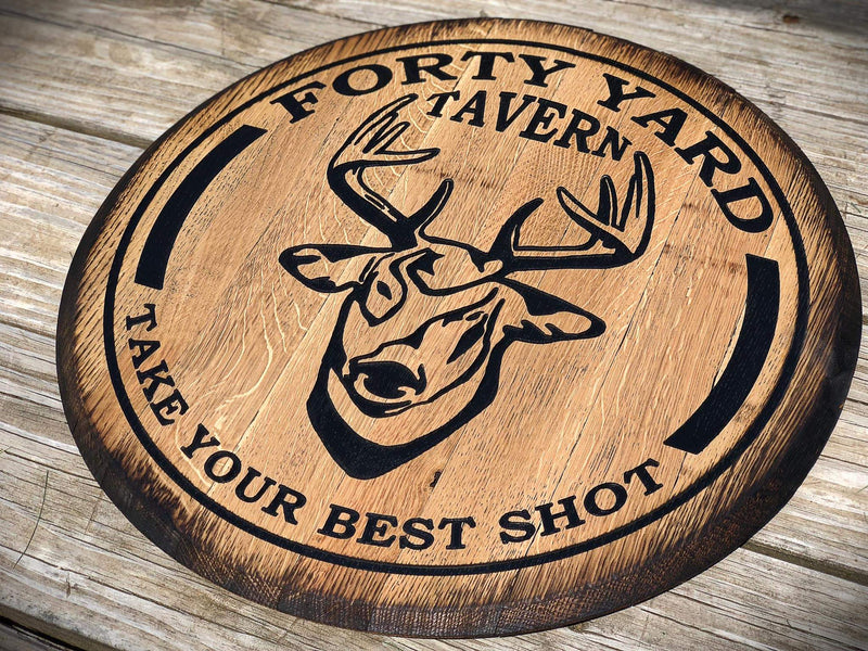 Personalized Logo Bourbon Barrel Sign, Carved Custom Logo, Bourbon and Whiskey Lover Gift - Crosswired Creations