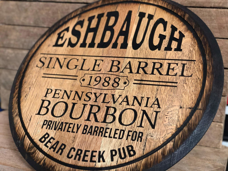 Personalized Single Barrel Bourbon Bar Sign, Bourbon Whiskey Barrel Head Sign, Rustic Wall Art - Crosswired Creations