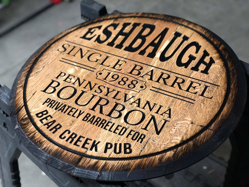 Personalized Single Barrel Bourbon Bar Sign, Bourbon Whiskey Barrel Head Sign, Rustic Wall Art - Crosswired Creations