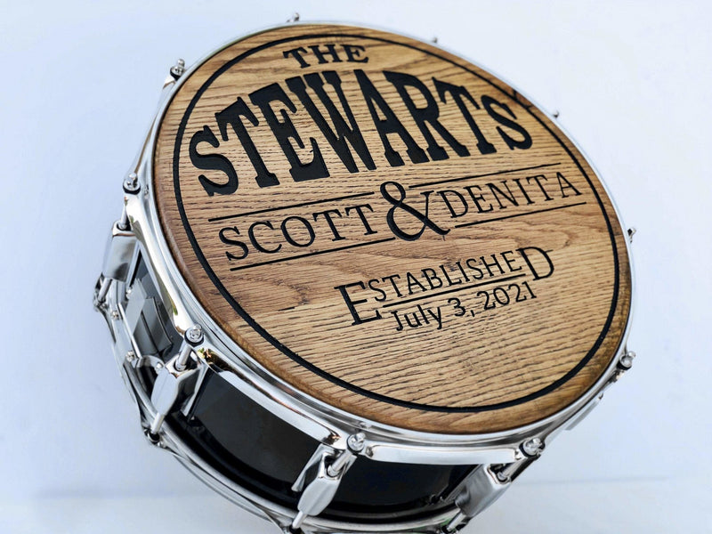 Personalized Snare Drum Wall Art, Engraved Oak Wood Design, Perfect Gift For Drummer, Musician Wedding Gift - Crosswired Creations