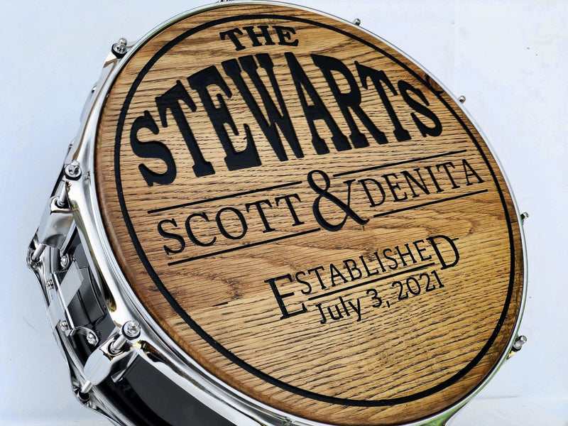 Personalized Snare Drum Wall Art, Engraved Oak Wood Design, Perfect Gift For Drummer, Musician Wedding Gift - Crosswired Creations